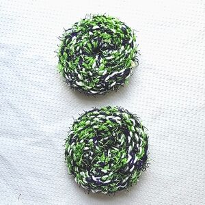 Handmade Reusable Kitchen Scrubbies Set of 2 Green Purple White